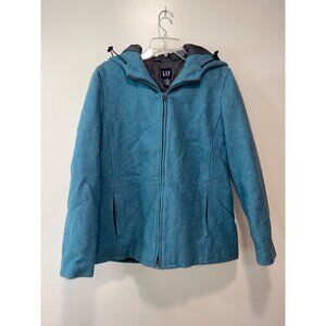 Gap Womens Medium Teal Hooded Jacket Wool & Polyester Blend With‎ Zipper Closure